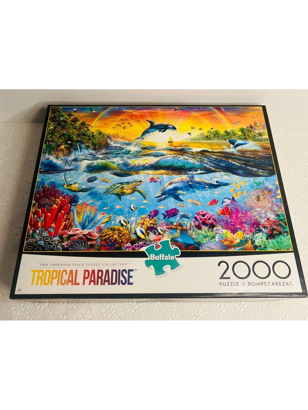 Buffalo Tropical Paradise Ocean 2000 piece jigsaw puzzle poster turtles dolphins